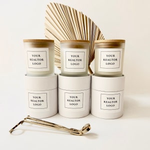 Bulk Candles, Corporate Gifts, Clients Gifts, Realtor Closing Gift, Real Estate Logo, Company Logo, Realtor Marketing, Candle Favor