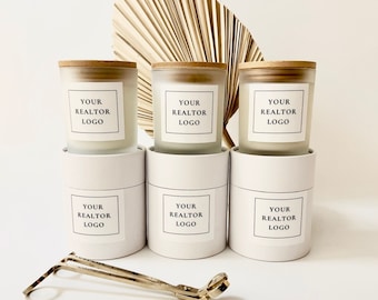 Bulk Candles, Corporate Gifts, Clients Gifts, Realtor Closing Gift, Real Estate Logo, Company Logo, Realtor Marketing, Candle Favor