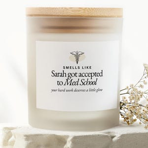 Vela personalizada de aceptación a la facultad de medicina, regalo para estudiante de medicina, regalo para estudiante de medicina, regalo de felicitación para él, regalo para ella, futuro médico.
