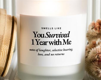 You Survived 1 Year With Me, Funny 1st Anniversary Candle, Gift for Wife, Paper Anniversary, Boyfriend Gift, Couples First Anniversary Gift