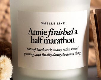 Half Marathon Candle Gift for Runner, Personalized Candle for Half Marathon Race, Funny Running Gifts for Her, Race Day Gift, Womens Running