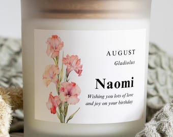 Kaars geboortebloem augustus, cadeau geboortemaand Gepersonaliseerd verjaardagscadeau voor haar, geboortebloemcadeaus, verjaardagscadeaus augustus, betekenisvol cadeau