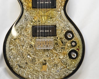 One of a Kind Swarovski Gold & Silver Crystal Inlay Guitar Fully Playable Designed by Luthier Craig O'Donnell with New Hiscox Flight Case