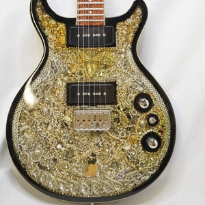 One of a Kind Swarovski Gold & Silver Crystal Inlay Guitar Fully Playable Designed by Luthier Craig O'Donnell with New Hiscox Flight Case