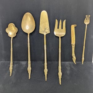 Vintage Thai Brass Dragon Handle Utensil Set: Collectible Serving Flatware