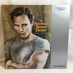 Vintage 1987 Un tranvía llamado deseo Laserdisc LD Cat# 34019 Juego de 2 discos Película de reproducción extendida Elia Kazan Film Marlon Brando Vivian Leigh