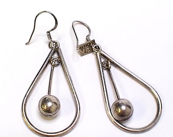 Vintage Taxco Mexico 925 Sterling Silver Teardrop Earrings – Modernist Ball Dangle – Signed Jewelry Jewellery 13grams