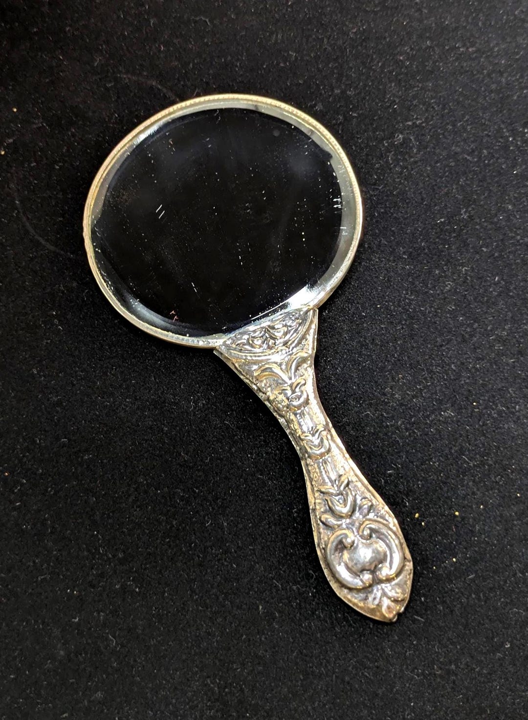Antique .900 Silver Hand Mirror : Murat Floral Repoussé