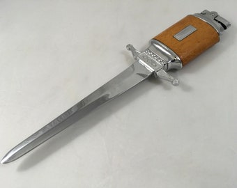 Vintage One of a Kind Steel Letter Opener w/ Lighter built in Wood Handle Engravable