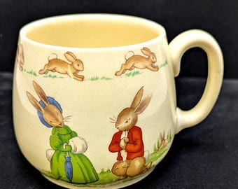RARE Bunnykins Mug and Bowl Royal Doulton 1937-1940 Double Stamp