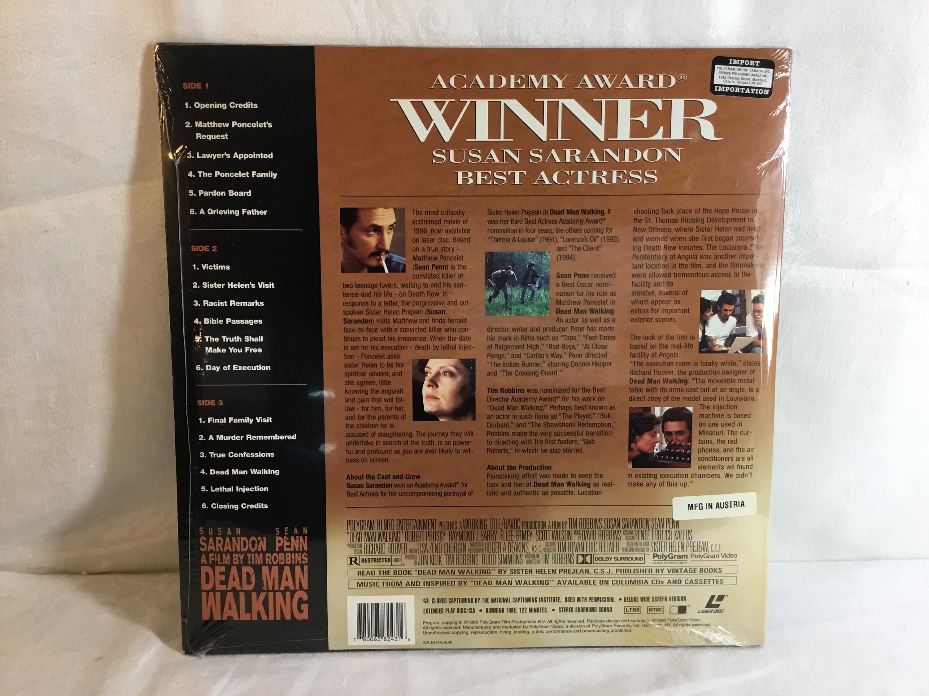 New Vintage 1996 Dead Man Walking Deluxe Widescreen Version Import Laserdisc LD Dolby Surround Extra Features Susan Sarandon Sean Penn