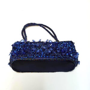Vintage Bijoux Terner Beaded Evening Bag – Deep Blue Satin & Crystal Accents
