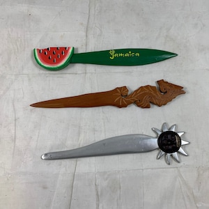 3 UNIQUE Letter Opener Pewter Sun Floral Face Jamaica Ocho Rios Hand Carved JAMAICA Watermelon 3 Letter Openers
