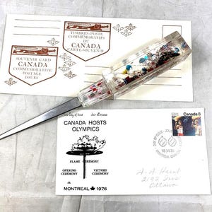Letter Opener Collectible Antigua W.I. Glitter Water Butterfly Block Handle