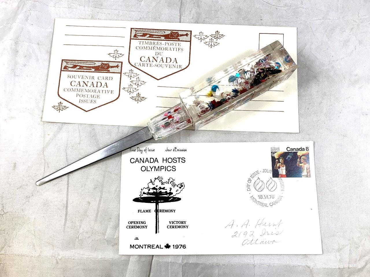 Letter Opener Collectible Antigua W.I. Glitter Water Butterfly Block Handle