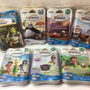 新品未開封 Vtech Vmotion V. Smile ゲームカートリッジ: シュレックアップ ディズニープリンセス カンフーパンダ ドラエクスプローラー ティンカーベル ピクサーカーズ 学習