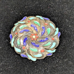 Rare Vintage 925 Sterling Silver Enamel Brooch - Collectible Artisan Cloisonné Pin jewelry  jewellery