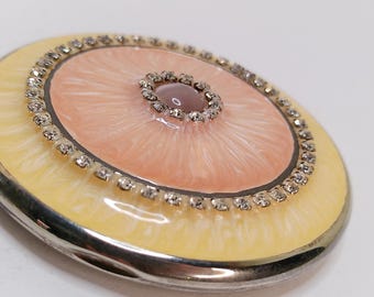 Vintage Elegance Compact Mirror Silver Plated Floral Enamel Case with Rhinestones  Retro Vanity Accessory  Collectible Makeup Compact