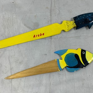 2 Wooden Letter Openers Aruba Fish Collectible
