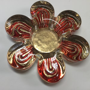 Vintage Crystal Tea Light Candle Holder I Clear Red and Gold