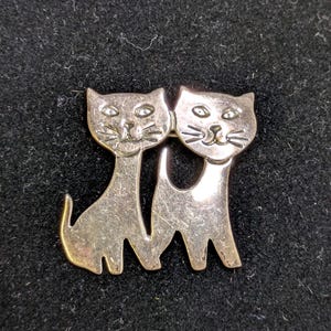 Vintage sterlingzilveren 925 kattenspeld broche | Schattige Siamese tweelingkatsieraden | Cadeau dierenliefhebber halverwege de eeuw | Geweldige staat