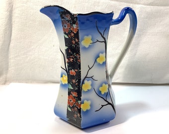 Antique Vintage Vase Hexagonal with Handle Spring Flower China Vase Ceramic Jug Pitcher Art Deco Style Floral Mother's Day Gift