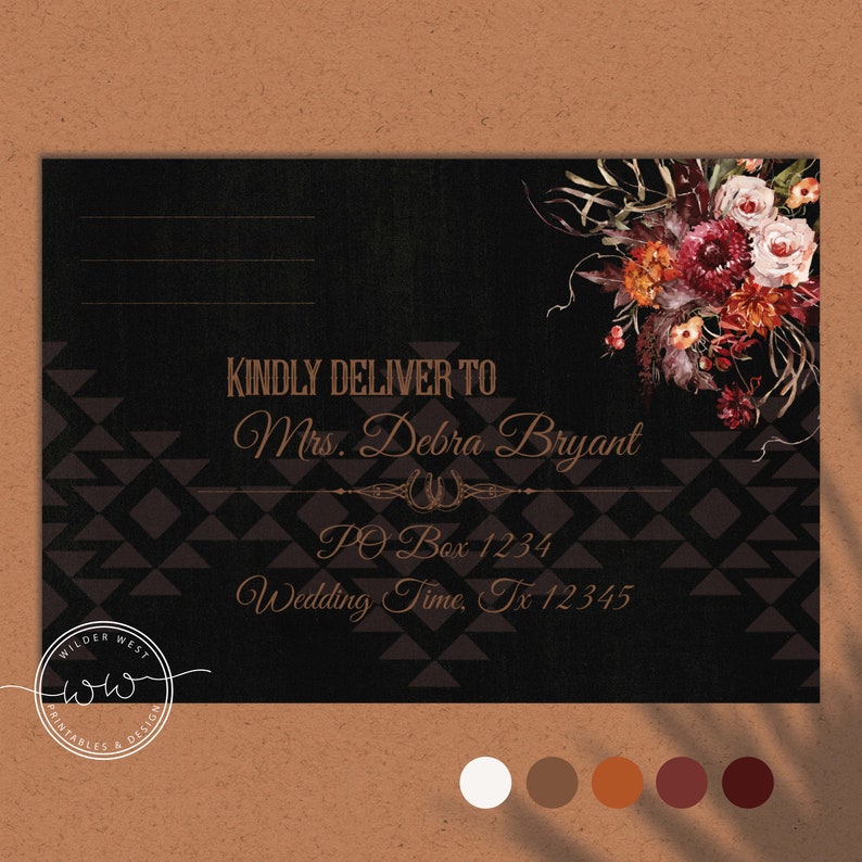 DIY Printable Navajo Wine & Rust Floral Wedding Suite image 3