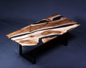 9ft Walnut Live Edge River Table With Stone and Leaves - Etsy Canada