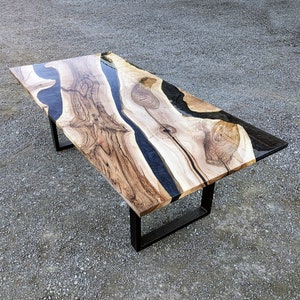 Live Edge Walnut Epoxy River Dining Table ~ English/Black Walnut Designer Table Free Shipping