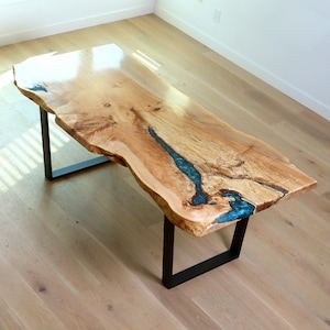 Live Edge Table Custom Design 6-8 FT - Epoxy River - Canadian Maple Natural Ultramodern Designed Art Heirloom - Free Shipping!