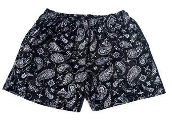 Handsewn Double Layer Paisley Mesh Shorts | Black Paisley Mesh Shorts | EE Style Shorts | Casual Shorts | Basketball Shorts |