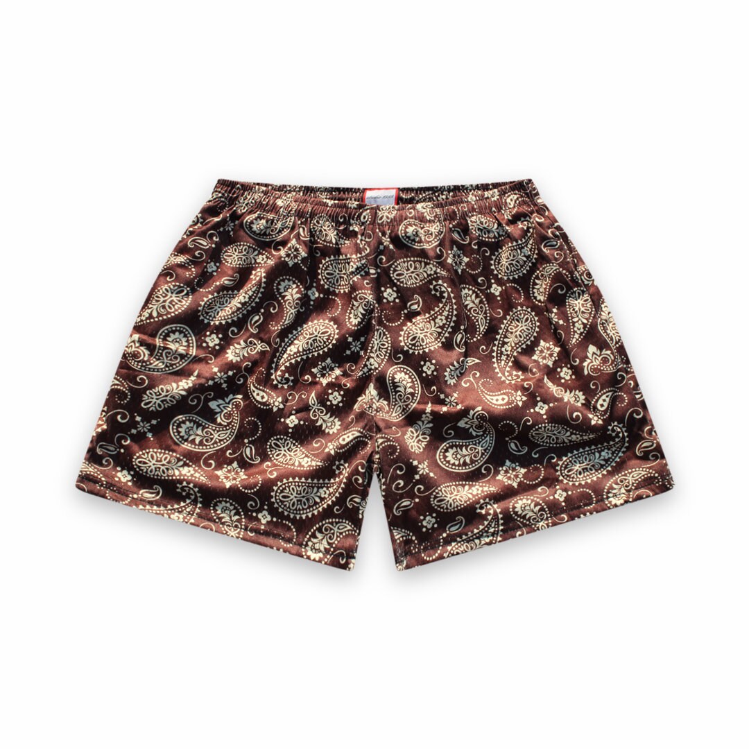 Handsewn Double Layer Paisley Mesh Shorts | Brown & Cream