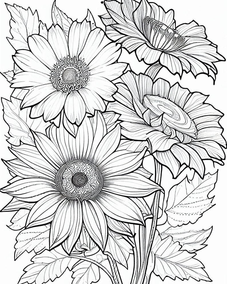Flower Coloring Pages - Etsy