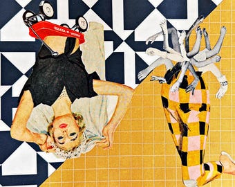 Vintage Collage Wall Art Trippy Poster Funky Graphic Design Psychedelic Opart Eclectic Wall Set Maximalist Wall Art