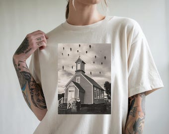 Camiseta de Halloween para amantes del cine de terror, ideal para fiestas temáticas de Halloween. Camiseta de payaso terrorífico, camiseta vintage de terror, regalo paranormal para él. Arte collage, estilo Dark Academia.