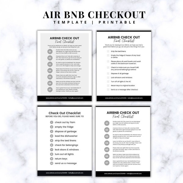 Airbnb Guest Check Out Checklist Sign Template | Editable Canva Template | Airbnb Printable Sign