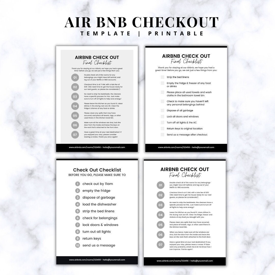 Airbnb Guest Check Out Checklist Sign Template Editable Etsy France