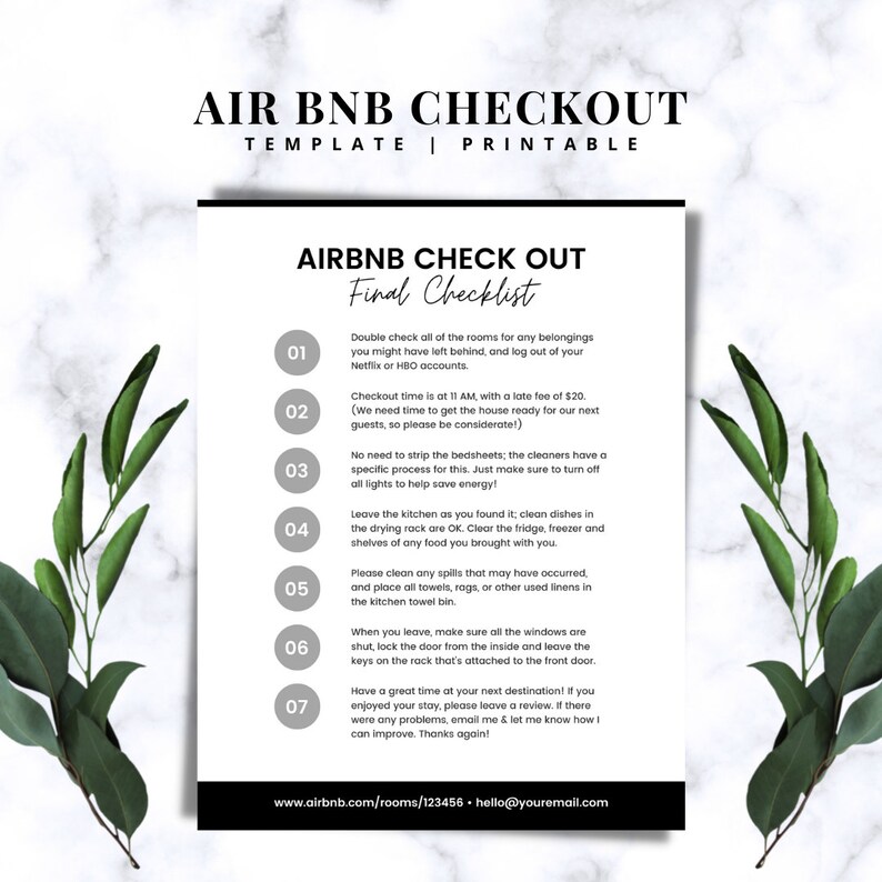 Airbnb Guest Check Out Checklist Sign Template Editable Canva Template ...