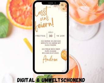 Invitación digital de cumpleaños | Envíos vía WhatsApp | Aperol motivo de verano