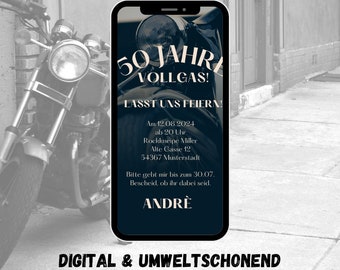 Digitale Einladungskarte Geburtstag | Versand via WhatsApp | personalisiert | Motorrad Biker