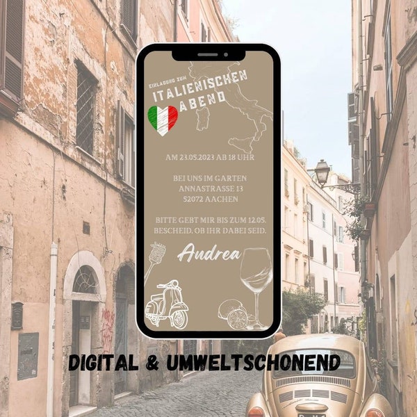 Digitale Einladungskarte | Versand via Smartphone WhatsApp personalisiert | Bella Italia