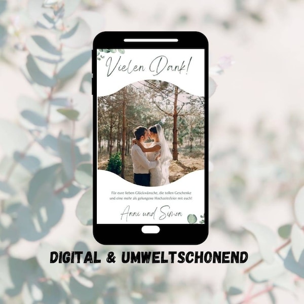 Digitale Danksagung Hochzeit | Versand über Smartphone WhatsApp personalisiert | Eukalyptus Design