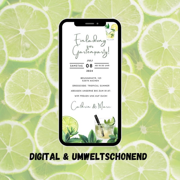 Birthday Digital Invitation | Shipping via WhatsApp | Mojito summer motif