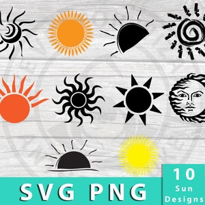 Sun svg and png designs for Cricut, Sublimation and more | Sunshine svg and png Bundle Digital Design Download featuring Ten Designs