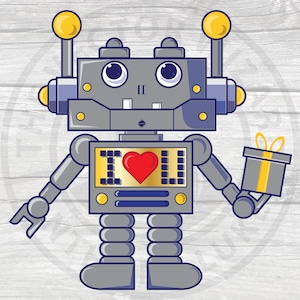 Robot che dà regalo Png per la sublimazione e altro ancora / Ti amo Robot Png Download digitale / Cute Robot Design per vestiti per bambini, tazze e altro