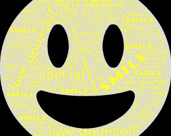 Smiley Face Word Cloud, Smiley Face Digital Download Svg Jpg