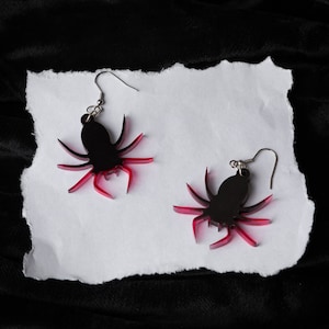 Halloween Spider Dangle Earrings ~ Black & Red ~ Halloween Alternative Resin Jewelry