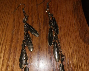Rustic Bronze with metal dangle feathers