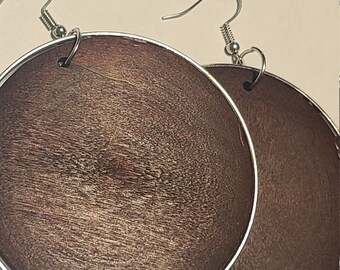 Large circle wooden hook earrings