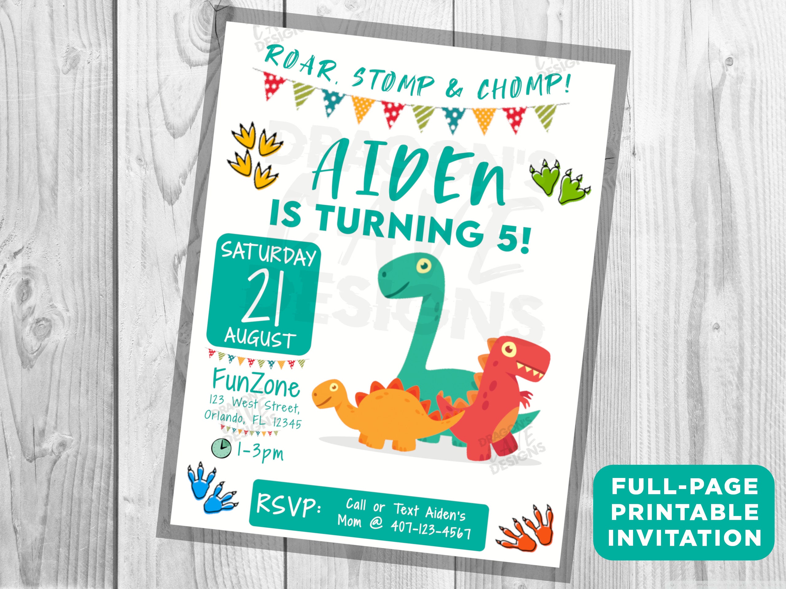 Full-page Printable Dinosaur Birthday Invitation - Etsy